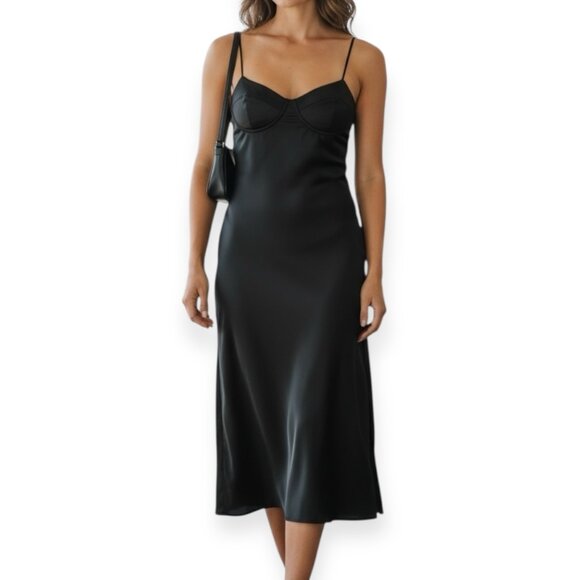 ASTR The Label Black Satin Bustier Slip Midi Dress XL – Elegant Formal Cocktail - Picture 1 of 10